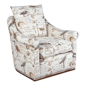 Sunset Trading Birdscript Rolled Arms/Nailhead Trim Fabric Swivel Chair in Cream