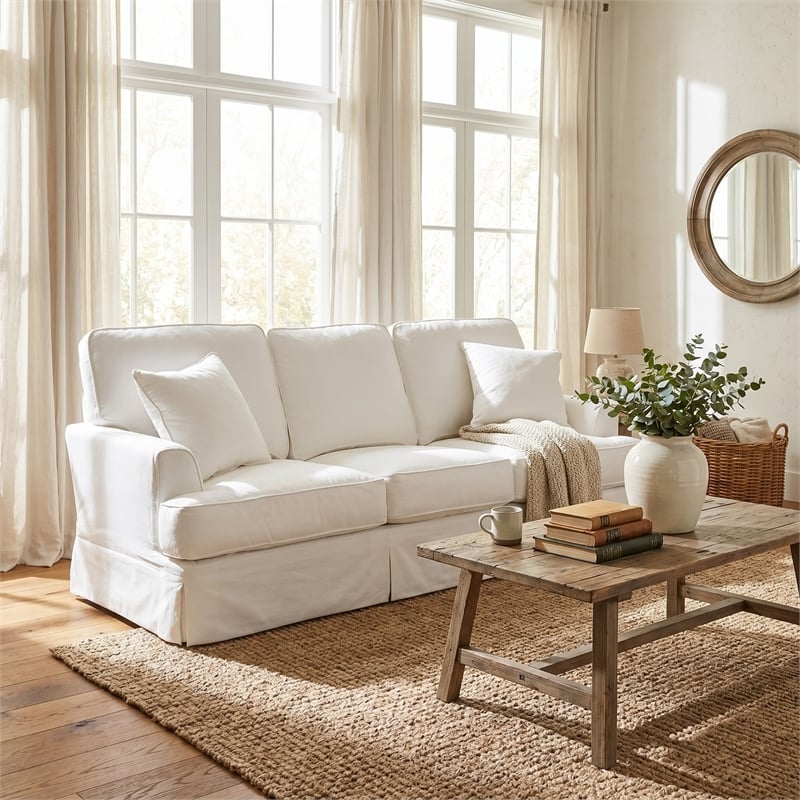 Sunset Trading Ariana Stain Resistant Fabric Slipcovered Sleeper Sofa in White