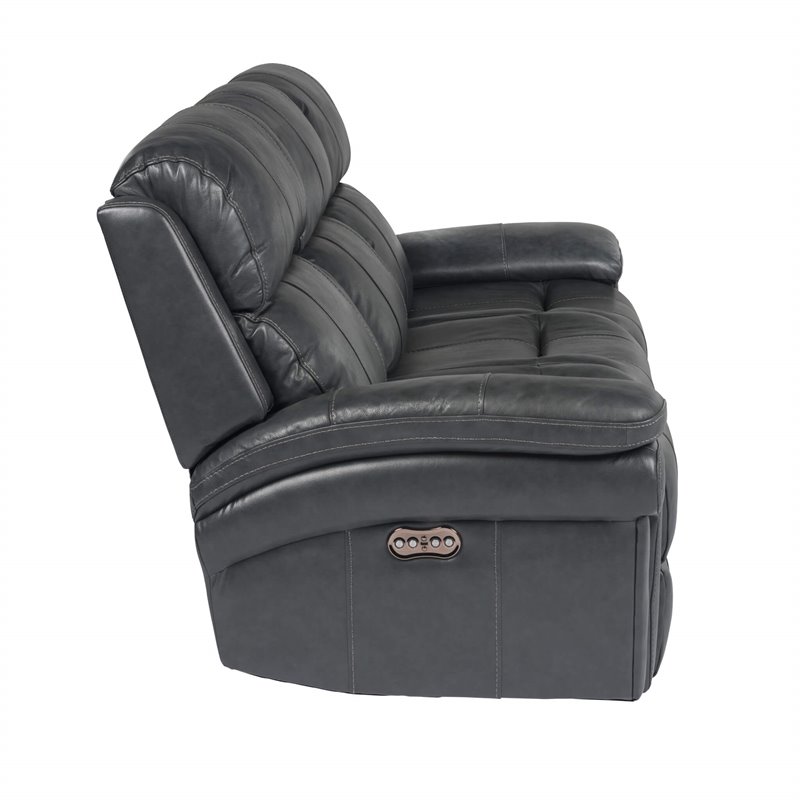 Sunset Trading Luxe Leather Reclining Sofa with Power Headrest in Gray