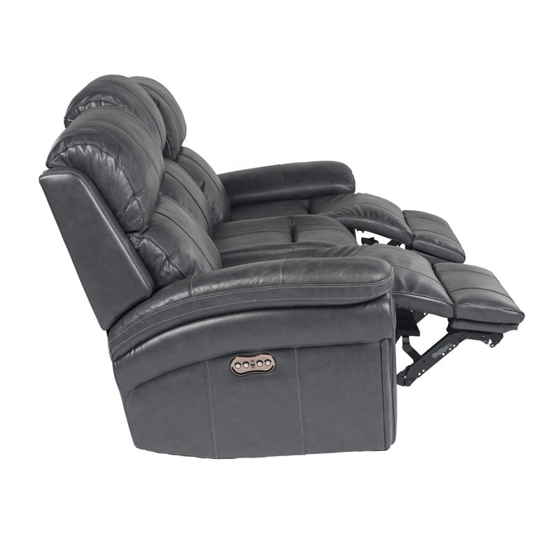 Sunset Trading Luxe Leather Reclining Sofa with Power Headrest in Gray