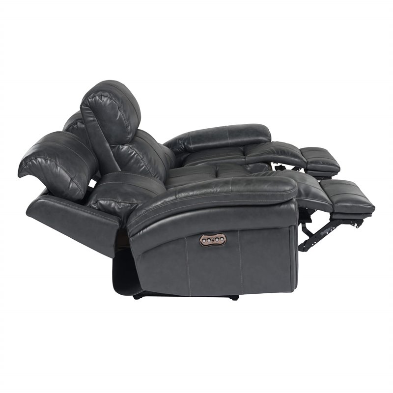 Sunset Trading Luxe Leather Reclining Sofa with Power Headrest in Gray