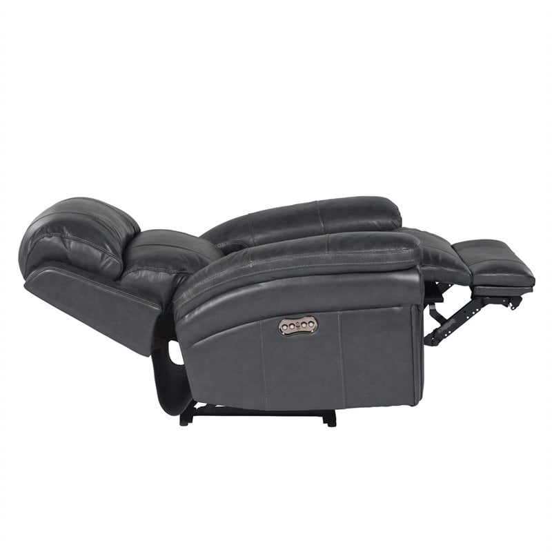 Sunset Trading Luxe Leather Reclining Chair with Power Headrest in Gray