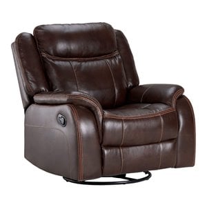 Sunset Trading Avant 38&quot Faux Leather Reclining Rocking Swivel Chair in Brown