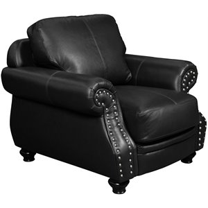 Sunset Trading Charleston 42&quot Top-Grain Leather Armchair in Black