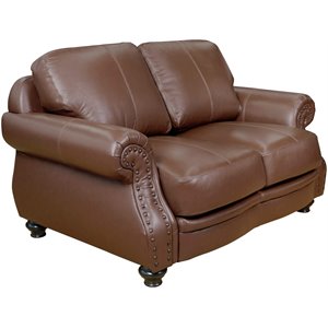 Sunset Trading Charleston 63&quot Top-Grain Leather Loveseat in Chestnut