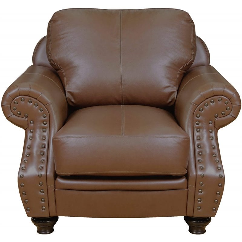 Sunset Trading Charleston 3-Piece Top-Grain Leather Living Room Set in Chestnut