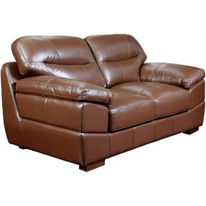 Sunset Trading Jayson 73&quot Modern Top-Grain Leather Loveseat in Chestnut