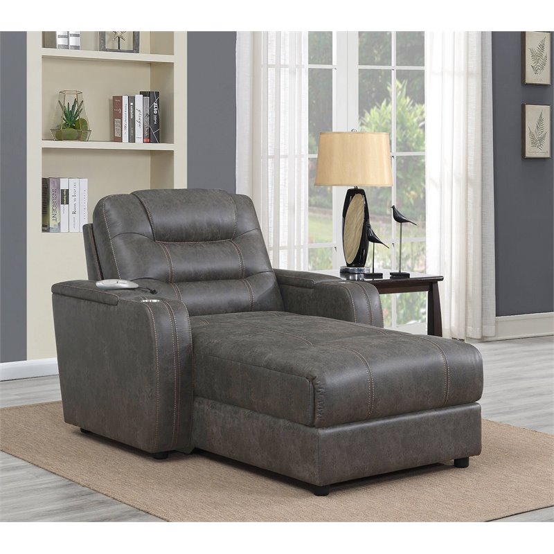Sunset Trading Power Fabric Reclining Chaise Lounge Chair with Arms in Gray
