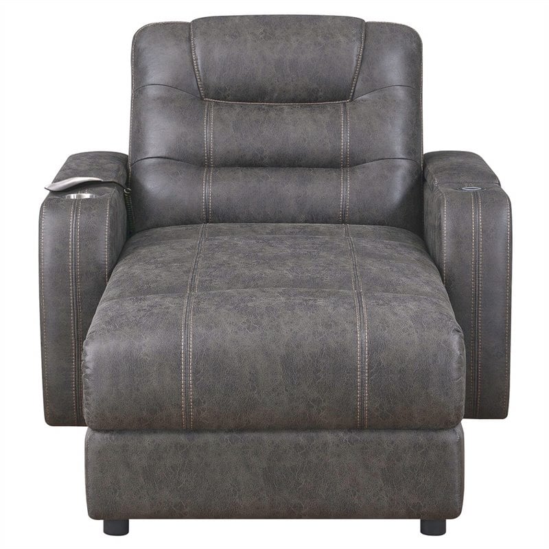 Sunset Trading Power Fabric Reclining Chaise Lounge Chair with Arms in Gray