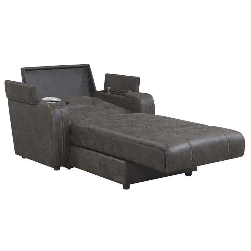 Sunset Trading Power Fabric Reclining Chaise Lounge Chair with Arms in Gray
