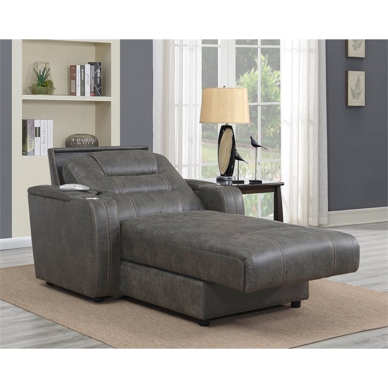 Sunset Trading Power Fabric Reclining Chaise Lounge Chair with Arms in Gray