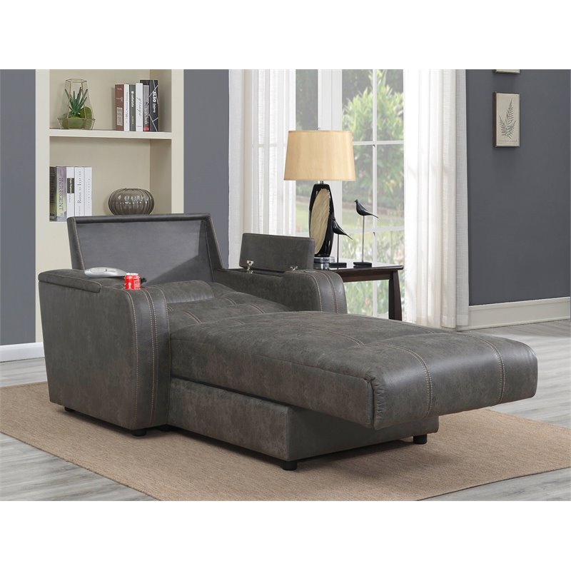 Sunset Trading Power Fabric Reclining Chaise Lounge Chair with Arms in Gray