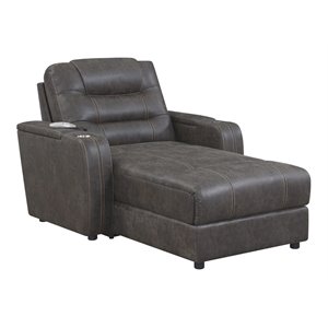 Sunset Trading Power Fabric Reclining Chaise Lounge Chair with Arms in Gray