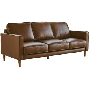 Sunset Trading Prelude 79&quot Contemporary Top-Grain Leather Sofa in Chestnut