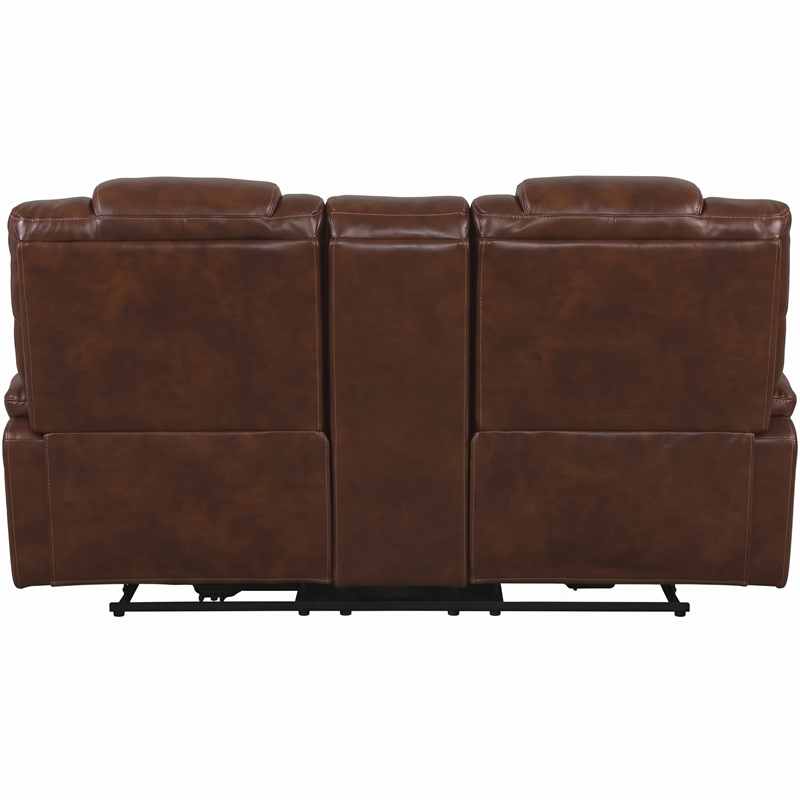 Sunset Trading Diamond Power Faux Leather Dual Reclining Loveseat in Brown
