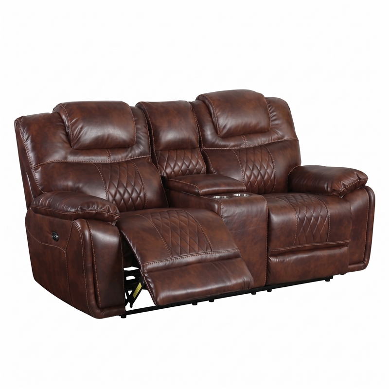 Sunset Trading Diamond Power Faux Leather Dual Reclining Loveseat in Brown
