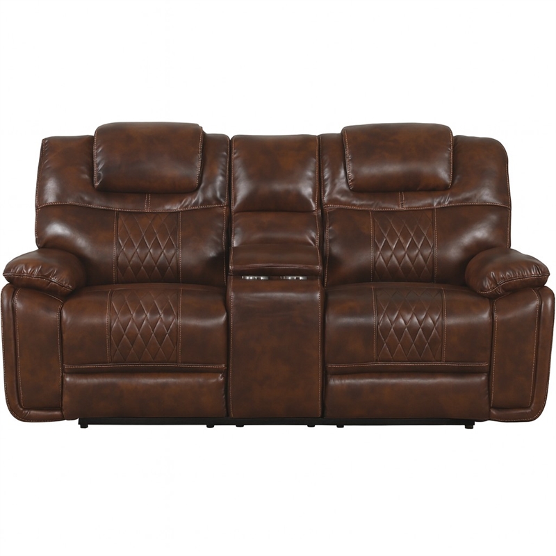 Sunset Trading Diamond Power Faux Leather Dual Reclining Loveseat in Brown