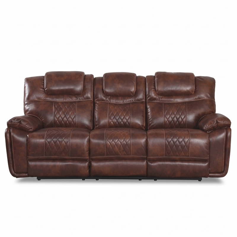 Sunset Trading Diamond Power Faux Leather Dual Reclining Sofa in Brown
