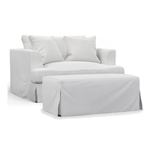 Sunset Trading Newport 52&quot Fabric Slipcover for Chair & A Half w Ottoman / White