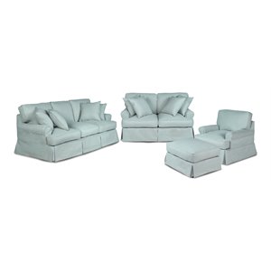 Sunset Trading Horizon 4-Piece Fabric Slipcovered Living Room Set in Blue