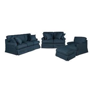 Sunset Trading Horizon 4-Piece Fabric Slipcovered Living Room Set in Navy