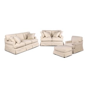 Sunset Trading Horizon 4-Piece Fabric Slipcovered Living Room Set in Beige