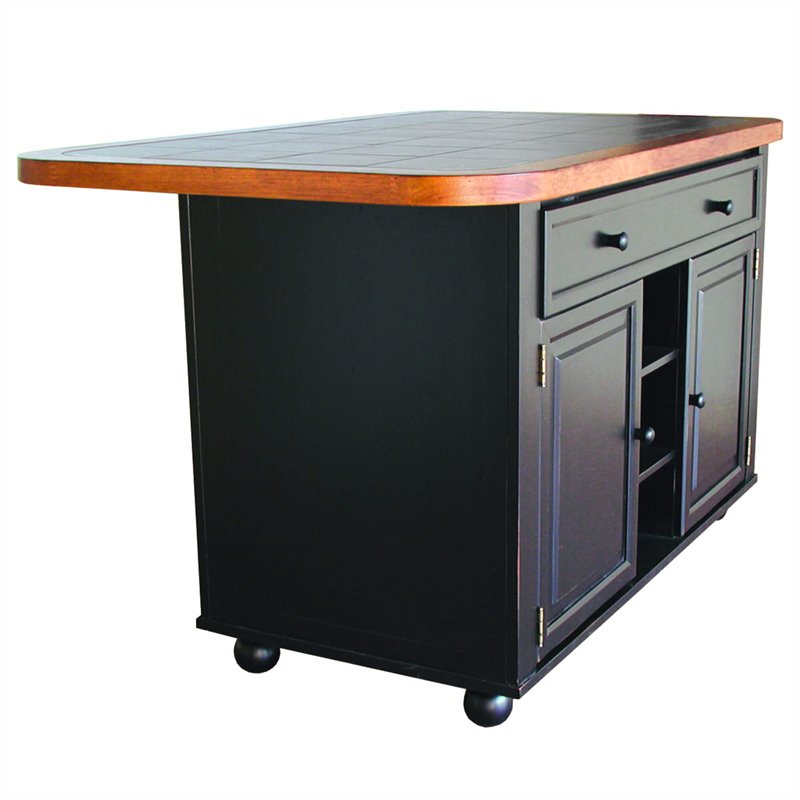 Sunset Trading Transitional Kitchen Island in Antique Black/Cherry/Gray Wood