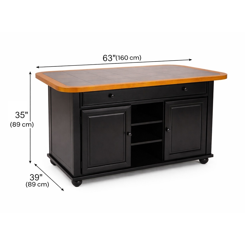 Sunset Trading Transitional Kitchen Island in Antique Black/Cherry/Gray Wood