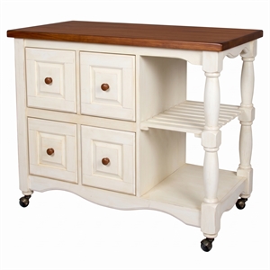 Sunset Trading Andrews 4-Drawer Wood Kitchen Cart in Antique White/Chestnut