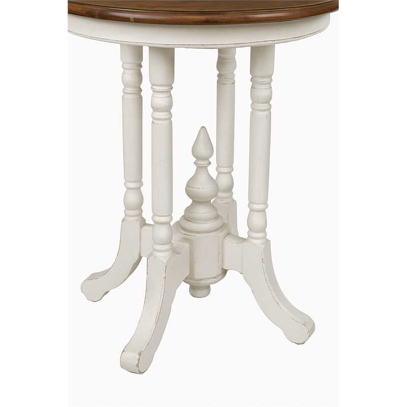 Sunset Trading Cottage Round End Table in Distressed White and Brown Wood