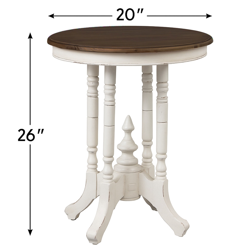 Sunset Trading Cottage Round End Table in Distressed White and Brown Wood