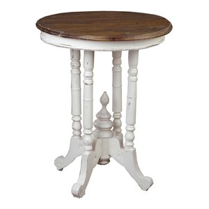 Sunset Trading Cottage Round End Table in Distressed White and Brown Wood
