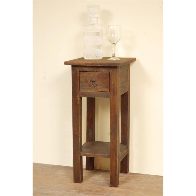 Sunset Trading Cottage Narrow Wood Side Table in Raftwood Brown/Antique Iron