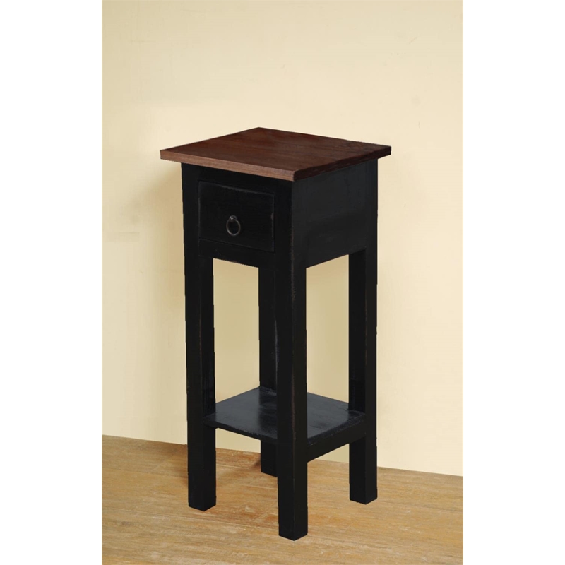 Sunset Trading Cottage Narrow Wood Side Table in Antique Black and Raftwood Top