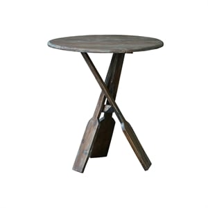 Sunset Trading Cottage Round Boat Oar Wood Accent Table in Distressed Brown/Blue
