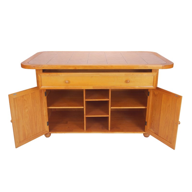 Sunset Trading Oak Selections 3-Piece Tile Top Wood Kitchen Island Set in Oak