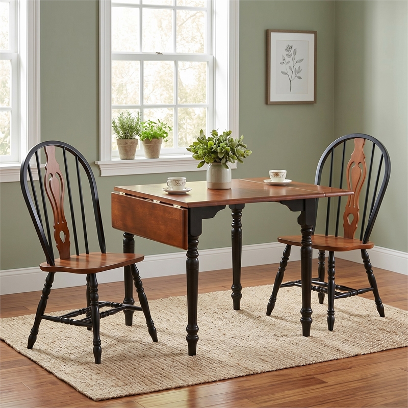 Selections Keyhole Windsor Dining Side Chairs Black/Cherry Solid Wood Set of 2