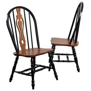 Selections Keyhole Windsor Dining Side Chairs Black/Cherry Solid Wood Set of 2