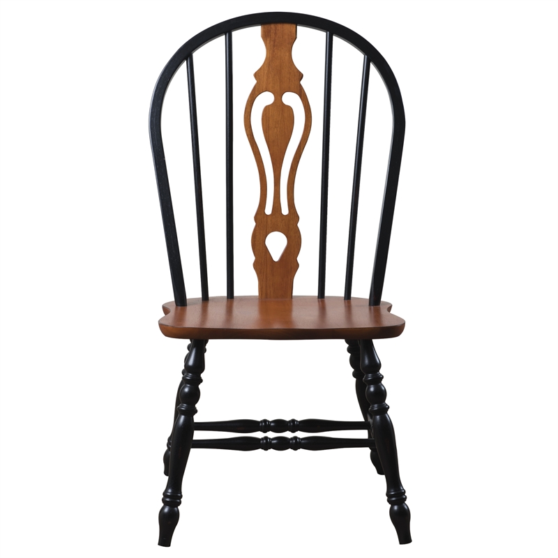 Selections Keyhole Windsor Dining Side Chairs Black/Cherry Solid Wood Set of 2