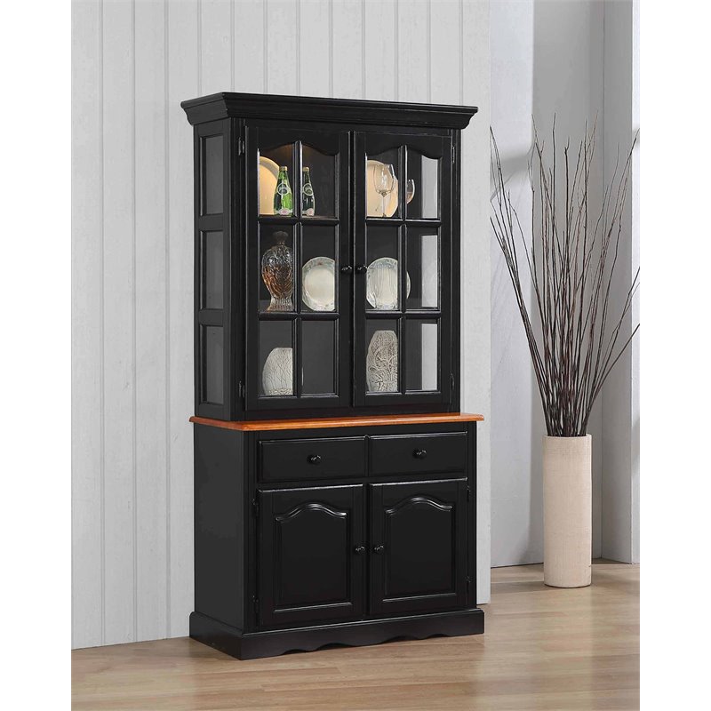Sunset Trading Wood Keepsake Buffet and Lighted Hutch in Antique Black/Cherry