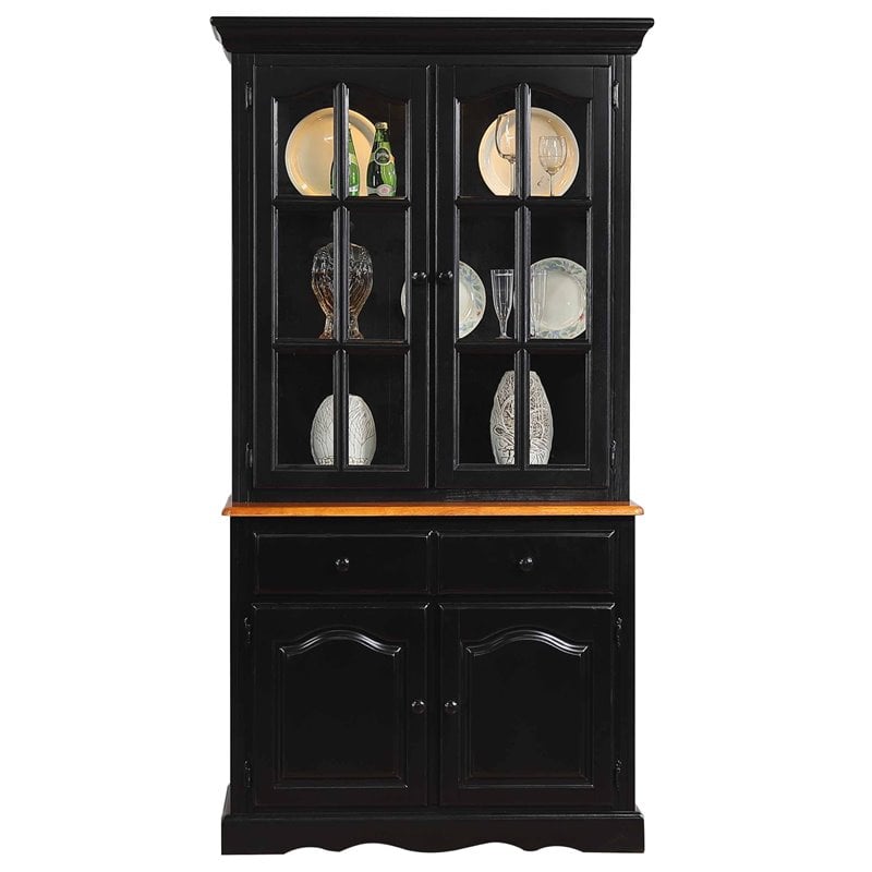 Sunset Trading Wood Keepsake Buffet and Lighted Hutch in Antique Black/Cherry