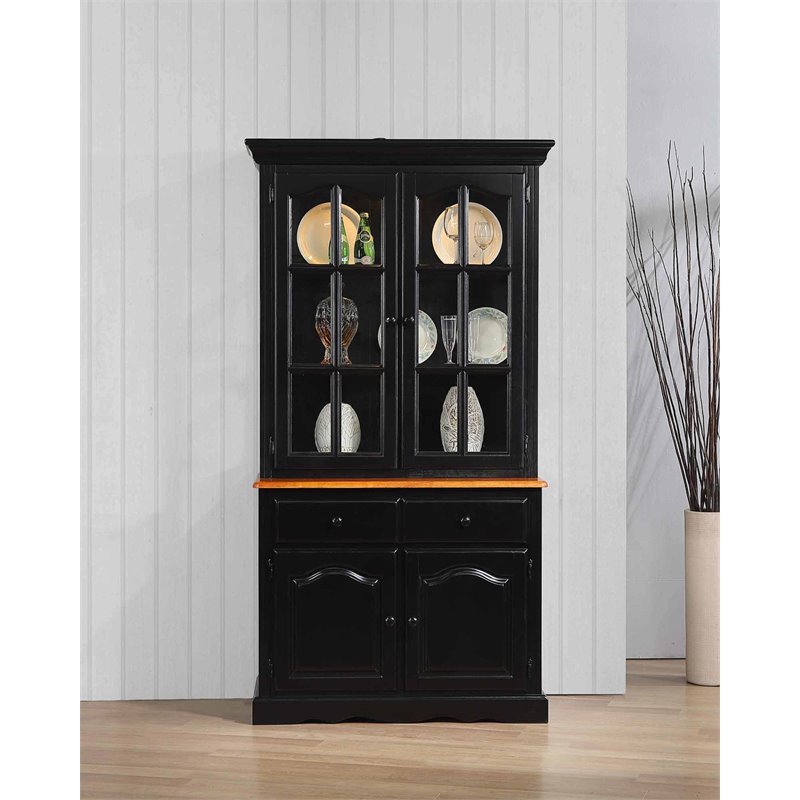 Sunset Trading Wood Keepsake Buffet and Lighted Hutch in Antique Black/Cherry