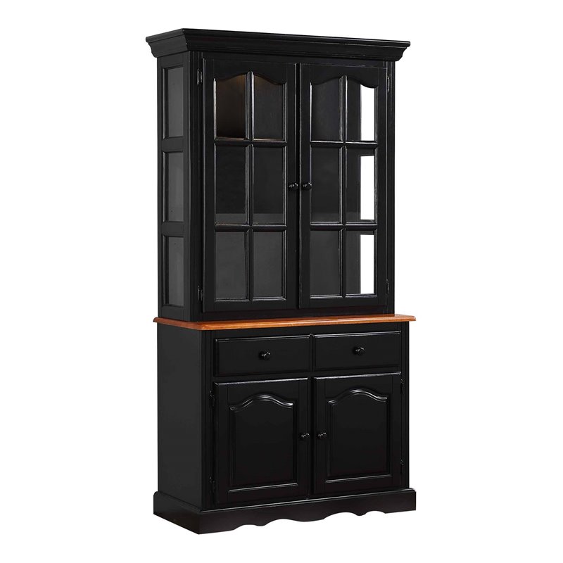 Sunset Trading Wood Keepsake Buffet and Lighted Hutch in Antique Black/Cherry