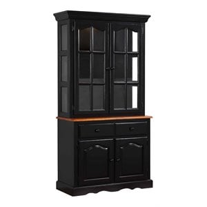 Sunset Trading Wood Keepsake Buffet and Lighted Hutch in Antique Black/Cherry