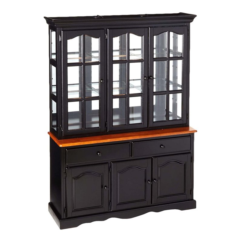 Sunset Trading Wood Treasure Buffet and Lighted Hutch in Antique Black/Cherry