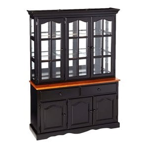 Sunset Trading Wood Treasure Buffet and Lighted Hutch in Antique Black/Cherry
