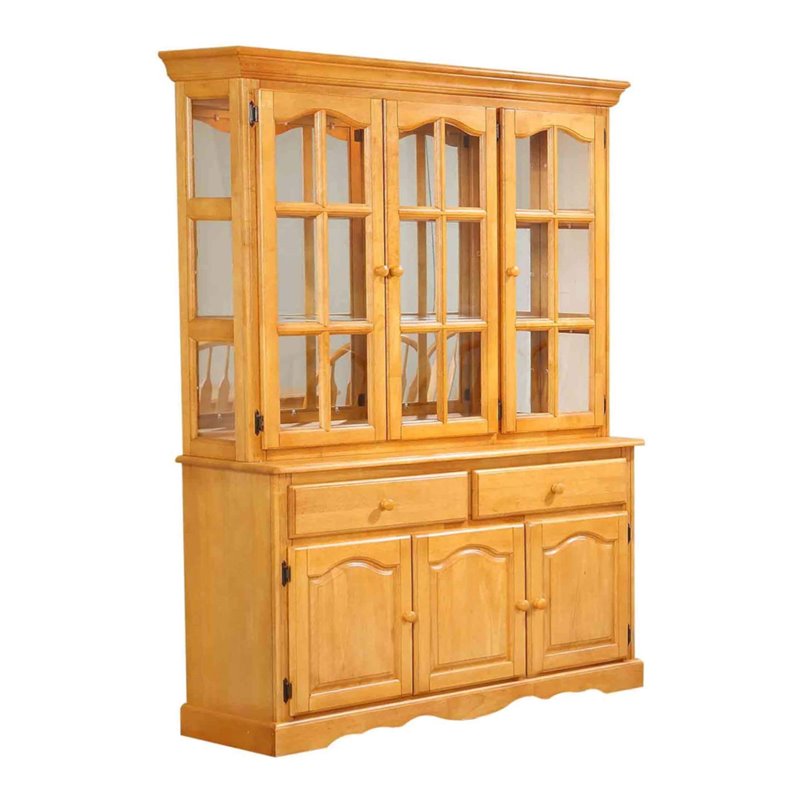 Sunset Trading Oak Selections Wood Treasure Buffet and Lighted Hutch in Oak