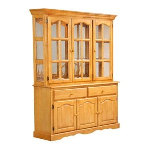 Sunset Trading Oak Selections Wood Treasure Buffet and Lighted Hutch in Oak