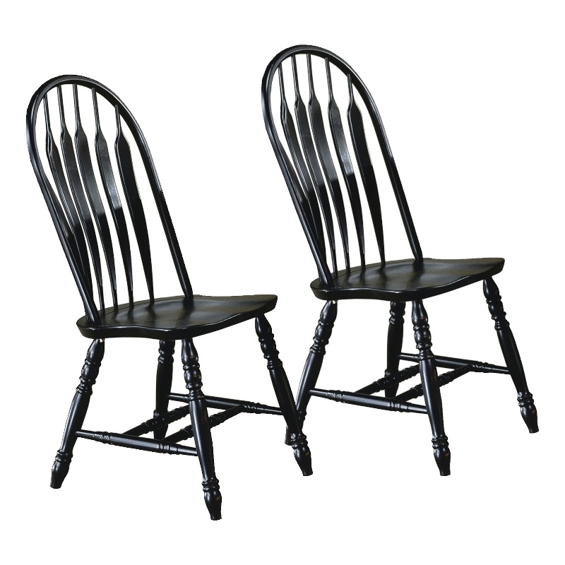Selections Comfort Windsor Dining Side Chairs Black/Cherry Solid Wood Set of 2
