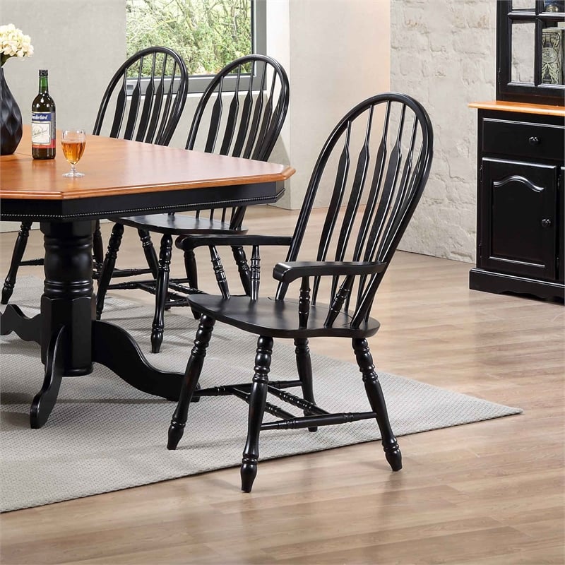 Selections Comfort Windsor Dining Armchair in Antique Black/Cherry Solid Wood